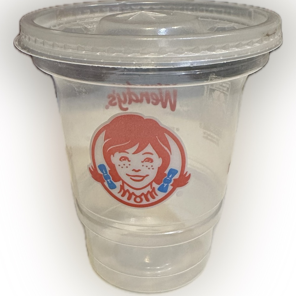 2023 WENDYS SM CLEAR PLASTIC CUP LID KIDS MEAL DRINK COLLECTIBLE GLASS TUMBLER